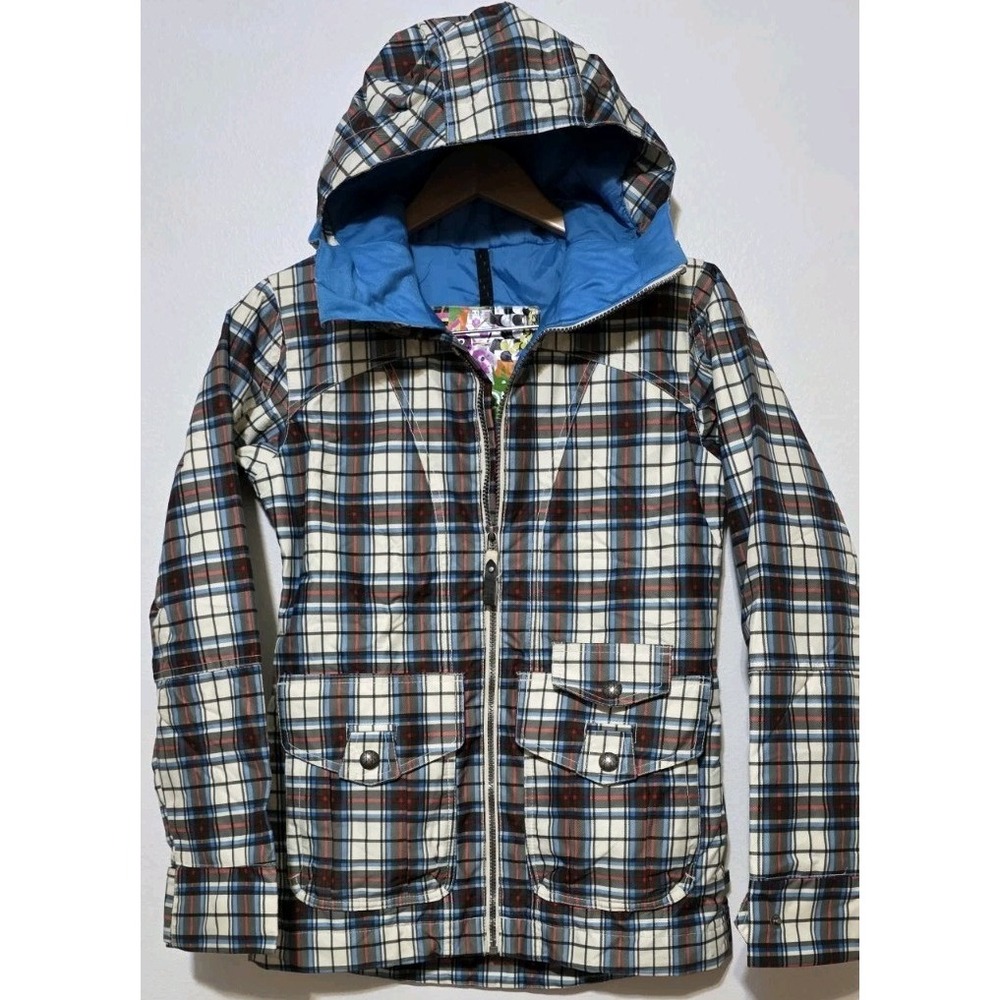 NEW! BURTON DRYRIDE Jacket Women XXS Red‎ White PLAID Zip Hooded Snowboard/Ski